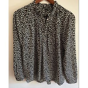 J Crew Blouse | Black Top with White Hearts